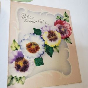 Ephemera Beautiful Vintage 40s Embossed Glitter Flower Birthday Cards NOS